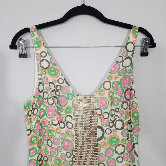 BCBGMaxAzria 100% Silk Floral Sequins Boho Dress Size 2 - Picture 3 of 10